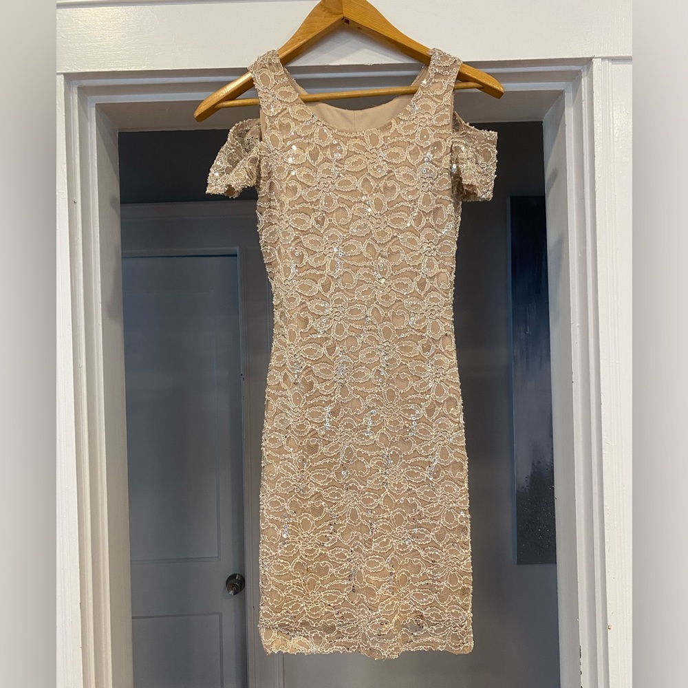 Lace Cold Shoulder Sparkly Dress